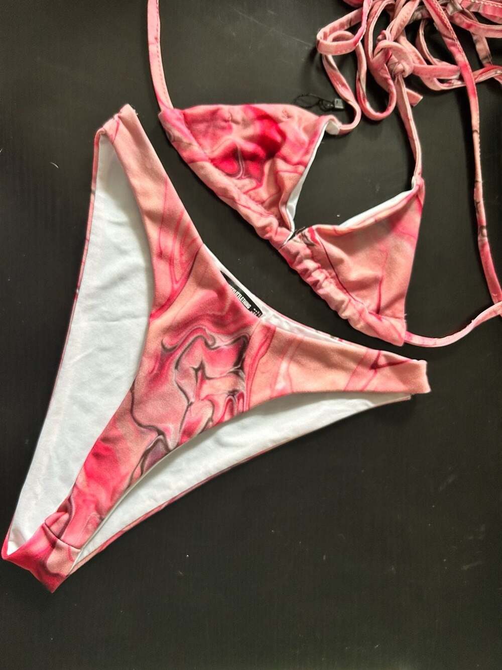 PrettyLittleThing Pink Acid Print Triangle Bikini Set